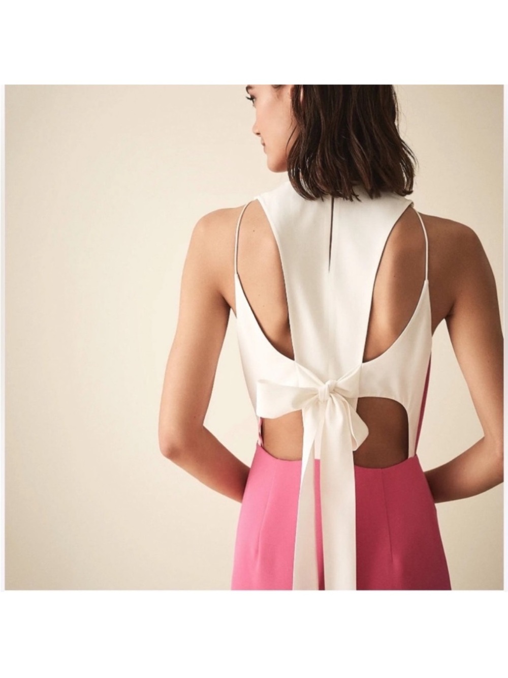 Reiss Pink and White Back-Tie Midi Dress with Front Slit - Picture 3 of 8